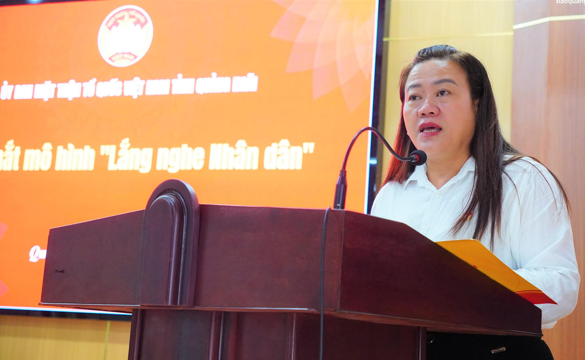 Phó Chủ tịch Thường trực Ủy ban MTTQ Việt Nam tỉnh Quảng Ngãi Y Thị Bích Thọ phát biểu tại lễ ra mắt. Ảnh: CĐ.