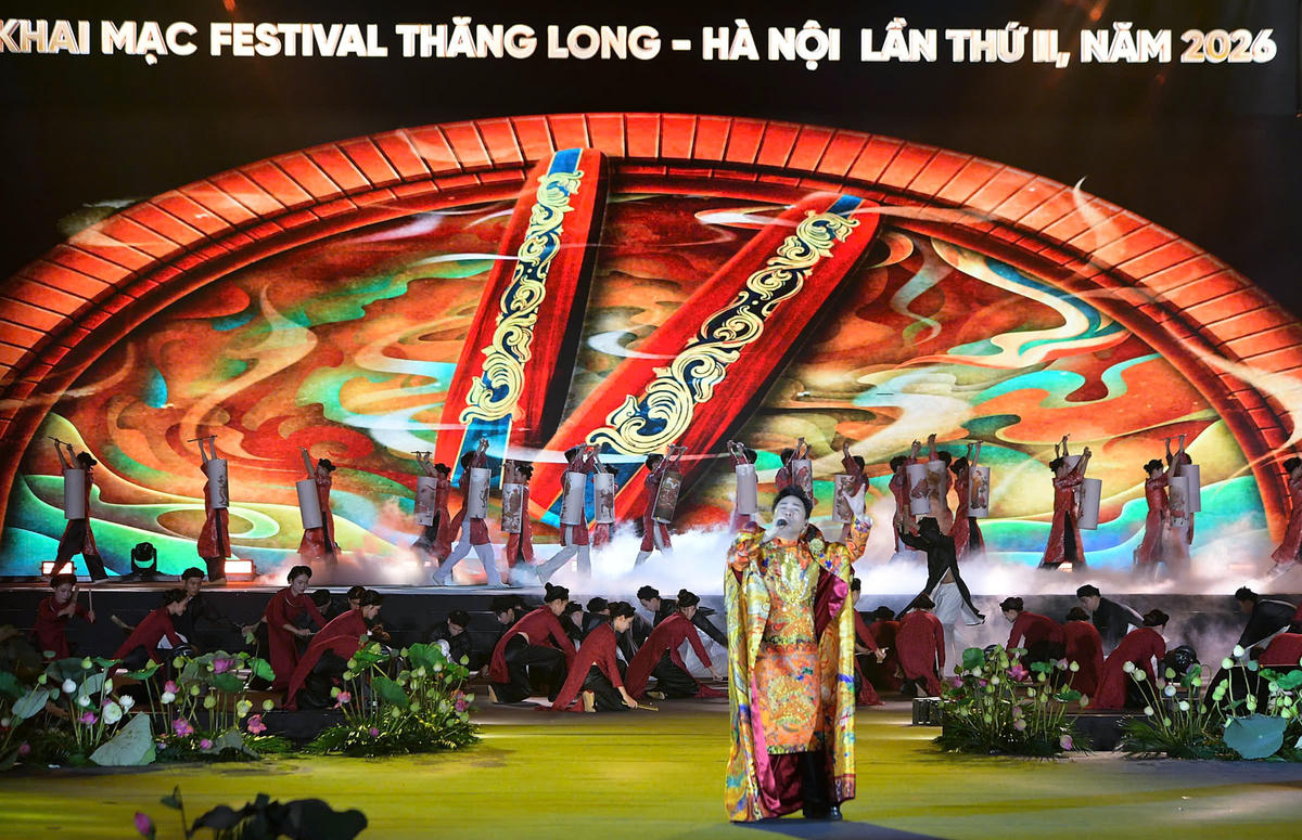 Toàn cảnh Lễ khai mạc Festival Thăng Long - Hà Nội 2026 tại Hoàng thành Thăng Long, mở đầu chuỗi hoạt động văn hóa, nghệ thuật.
