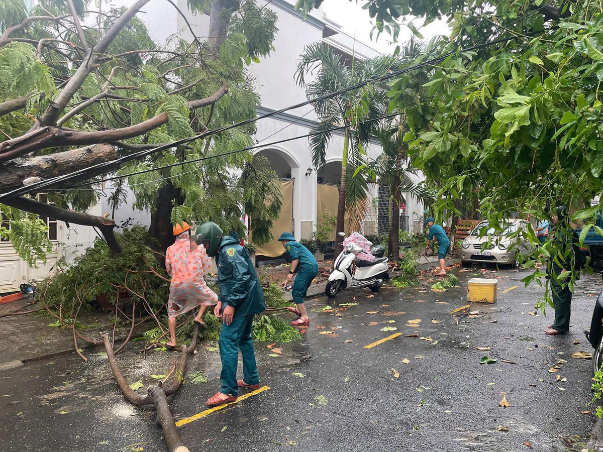 Dọn dẹp cây xanh ngã đổ tại phường Thanh Khê. Ảnh: Nguyễn Tú.