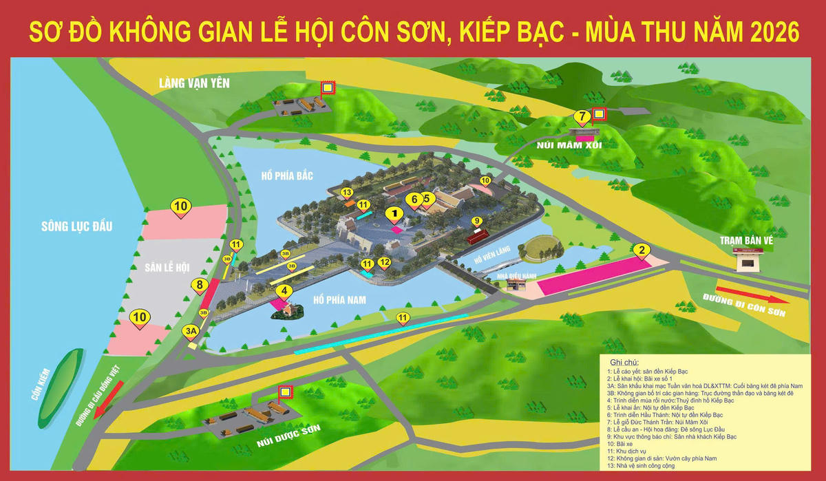 Sơ đồ không gian lễ hội Côn Sơn, Kiếp Bạc - mùa thu 2026. Ảnh: BTC. 