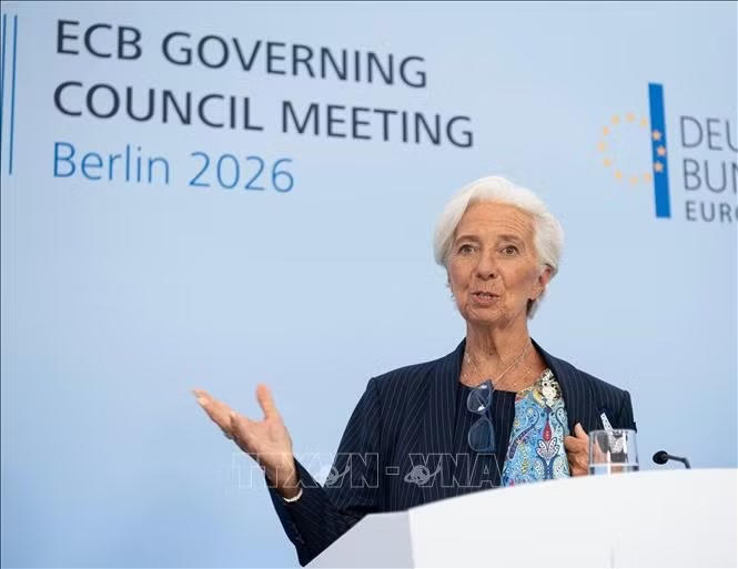 Chủ tịch Ngân hàng Trung ương Châu Âu Christine Lagarde trong cuộc họp báo công bố chính sách lãi suất tại trụ sở ECB ở Frankfurt, Đức ngày 10/9/2026.