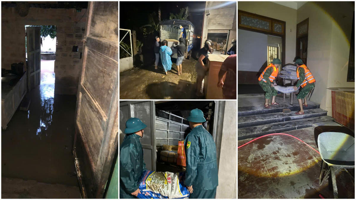 Chính quyền địa phương và các lực lượng chức năng tại xã Lao Bảo di dời người dân bị ngập lụt đến nơi an toàn. Ảnh: XLB.