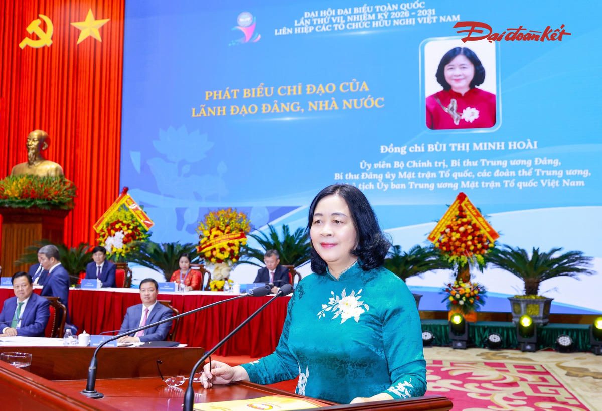 Chủ tịch Ủy ban Trung ương MTTQ Việt Nam Bùi Thị Minh Hoài phát biểu tại Đại hội. Ảnh: Quang Vinh.