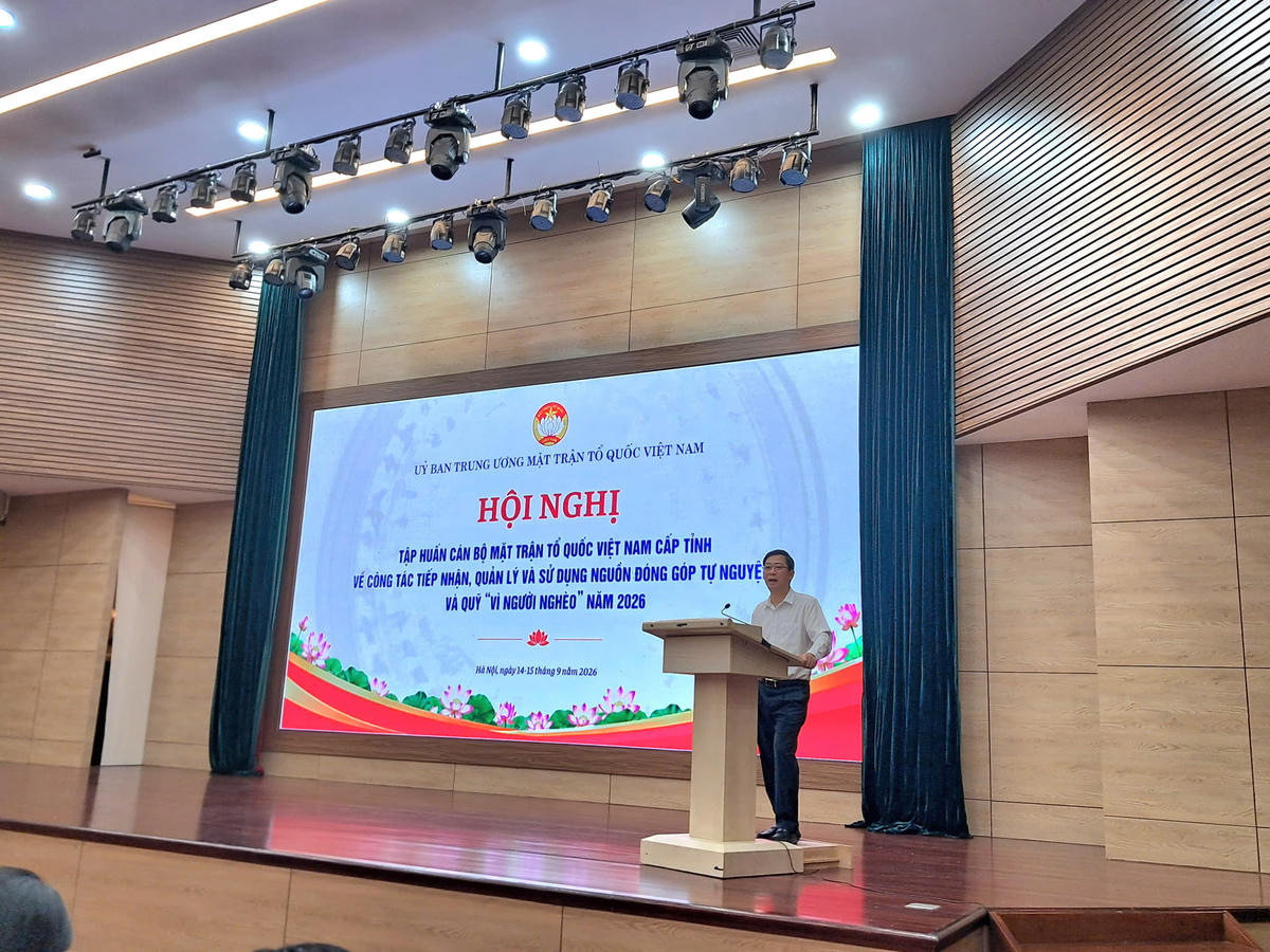 Ông Cao Xuân Thạo, Phó Chủ tịch Ủy ban Trung ương MTTQ Việt Nam phát biểu tại hội nghị tập huấn. Ảnh: PV