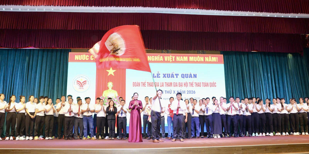 Lễ xuất quân Đoàn thể thao Gia Lai tham dự Đại hội Thể thao toàn quốc lần thứ X năm 2026. Ảnh: ĐS.