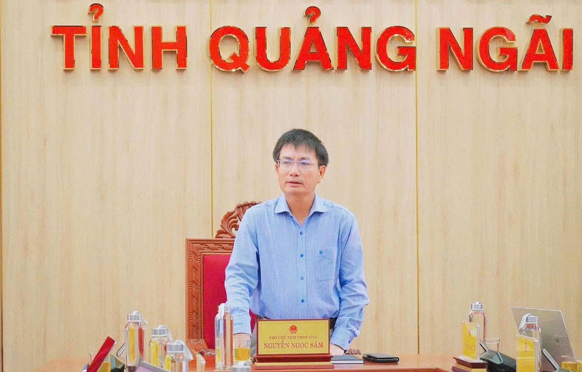 Phó Chủ tịch UBND tỉnh Quảng Ngãi Nguyễn Ngọc Sâm phát biểu tại buổi làm việc. Ảnh: BT.