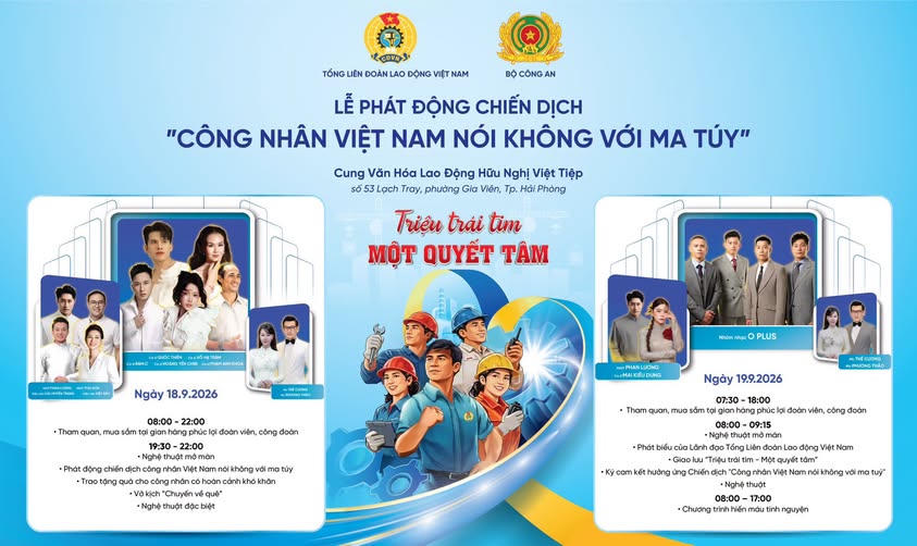 Các chương trình truyền thông giao lưu nghệ thuật, tọa đàm về phòng, chống ma túy trong lễ phát động Chiến dịch “Công nhân Việt Nam nói không với ma túy – Triệu trái tim, một quyết tâm”. Ảnh: BTC. 