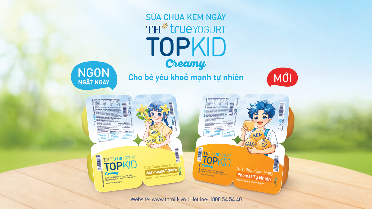 Sữa Chua Kem Ngậy Hương Vanilla Tự Nhiên & Phomat Tự Nhiên TH true YOGURT TOPKID được phát triển theo định hướng “cao cấp - cải tiến”
