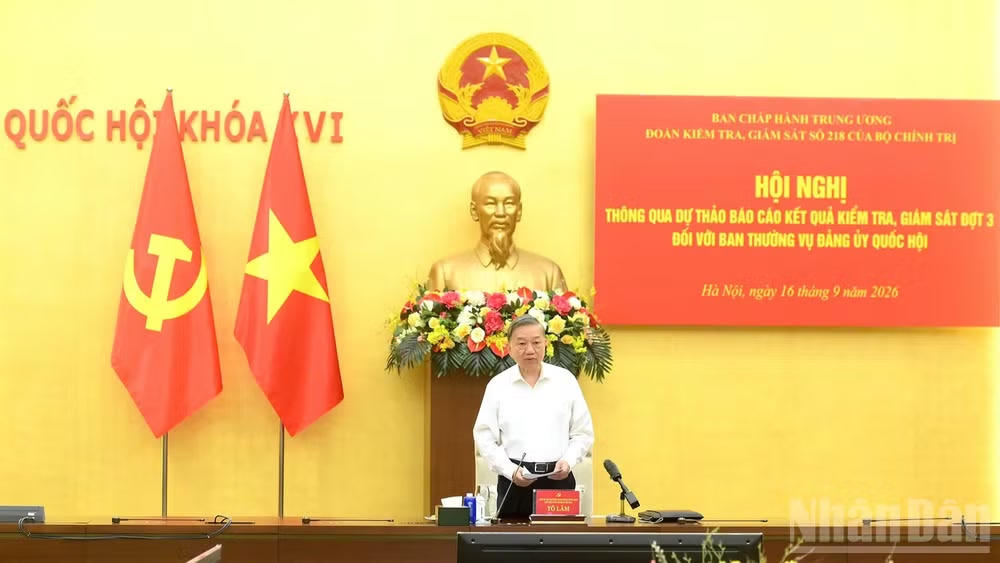 Tổng Bí thư, Chủ tịch nước Tô Lâm, Trưởng Đoàn kiểm tra, giám sát số 218 phát biểu tại hội nghị. (Ảnh: ĐĂNG KHOA)