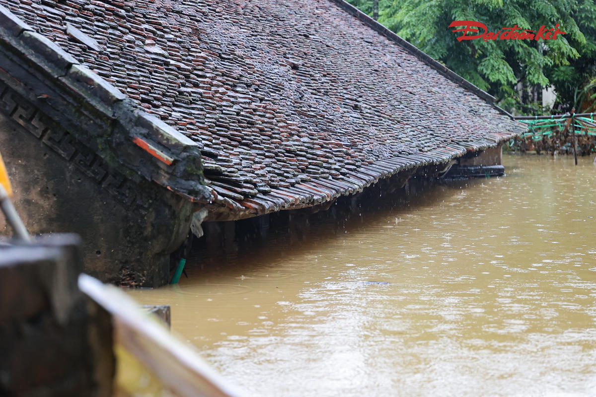 Có những căn nhà, mực nước đã dâng gần sát mái, phần lớn không gian sinh hoạt bị "nhấn chìm".