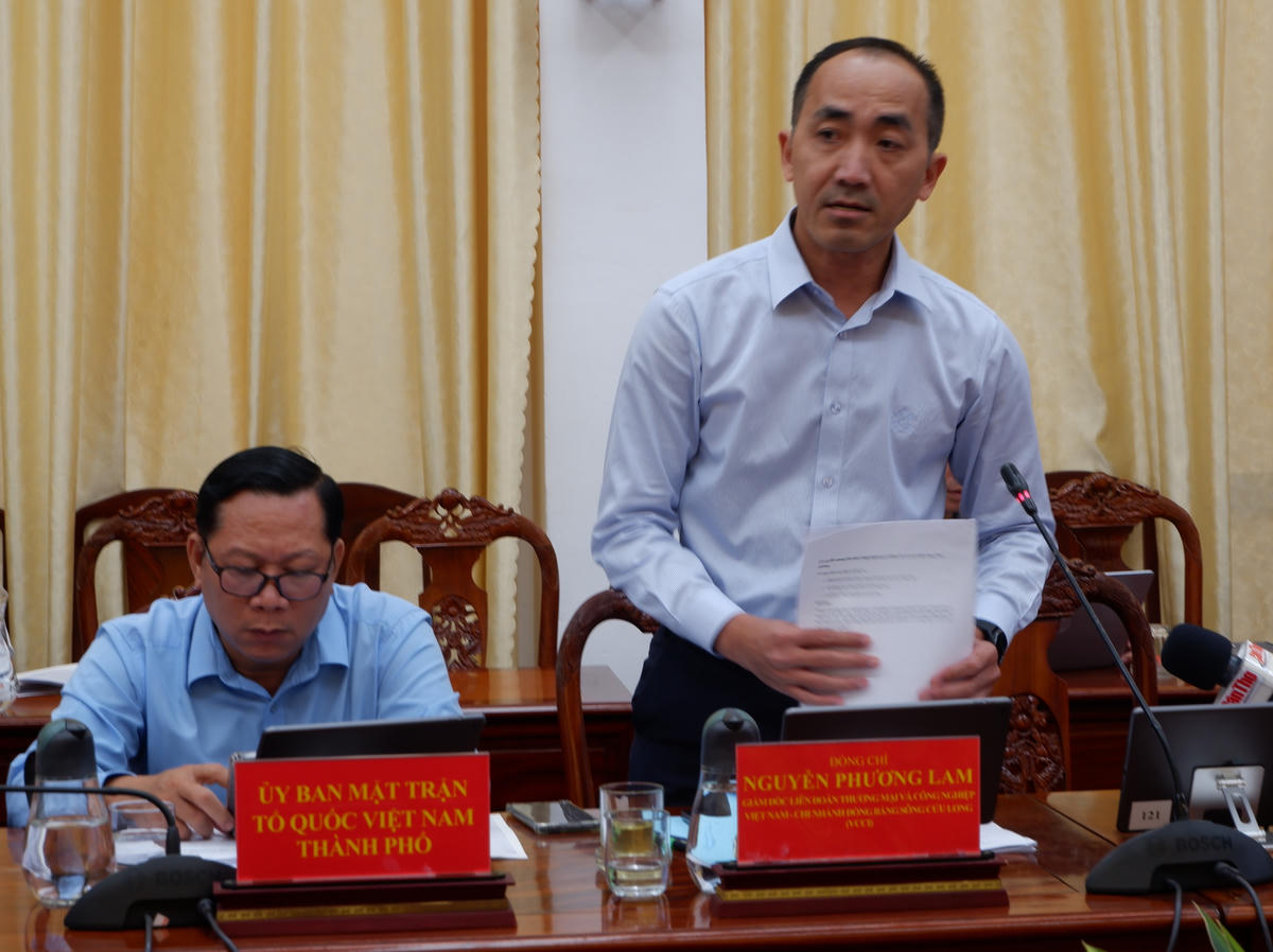 Ông Nguyễn Phương Lam, Giám đốc Liên đoàn Thương mại và Công nghiệp Việt Nam chi nhánh ĐBSCL phát biểu. (Ảnh: Diệu Hoà)