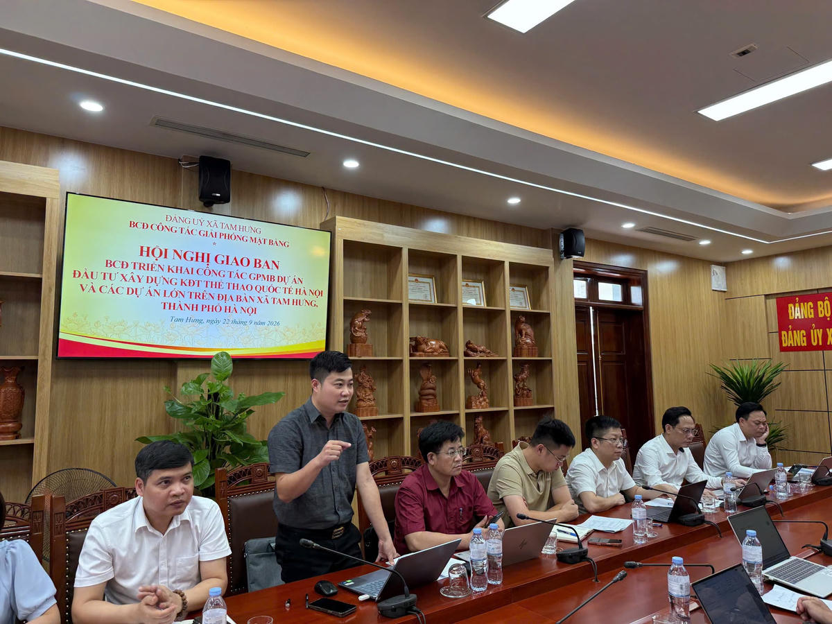 Hội nghị Ban Chỉ đạo triển khai công tác GPMB Dự án đầu tư xây dựng Khu đô thị Thể thao quốc tế Hà Nội và các dự án lớn trên địa bàn. Ảnh: T.H