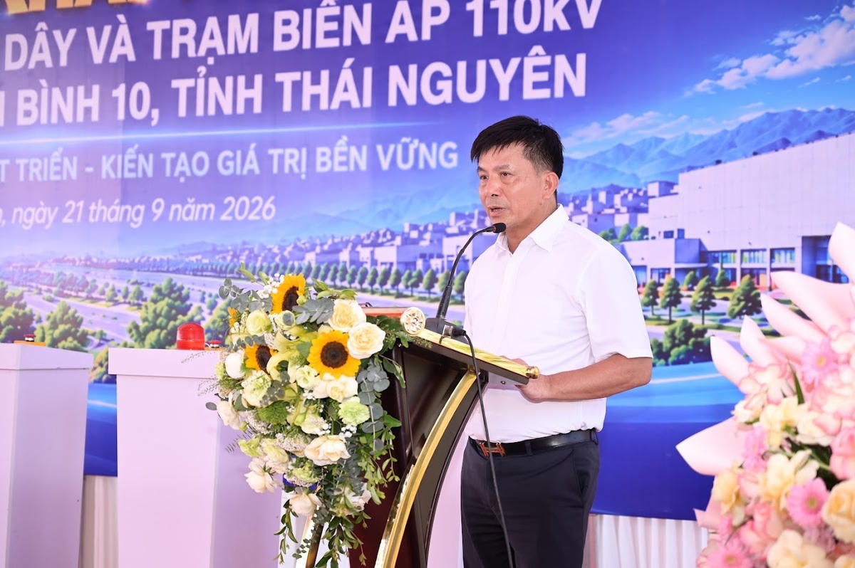 Ông Phùng Kim Đại - Bí thư Đảng ủy, Giám đốc Ban Quản lý dự án Phát triển Điện lực phát biểu tại buổi lễ