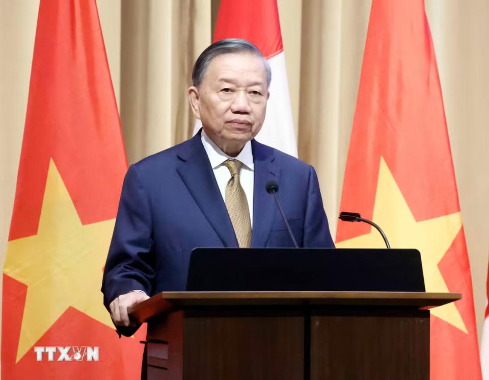 Tổng Bí thư, Chủ tịch nước Tô Lâm phát biểu chính sách "Quan hệ đối tác chiến lược Việt Nam – Canada trong bối cảnh thế giới đầy biến động.” (Ảnh: Thống Nhất/TTXVN)