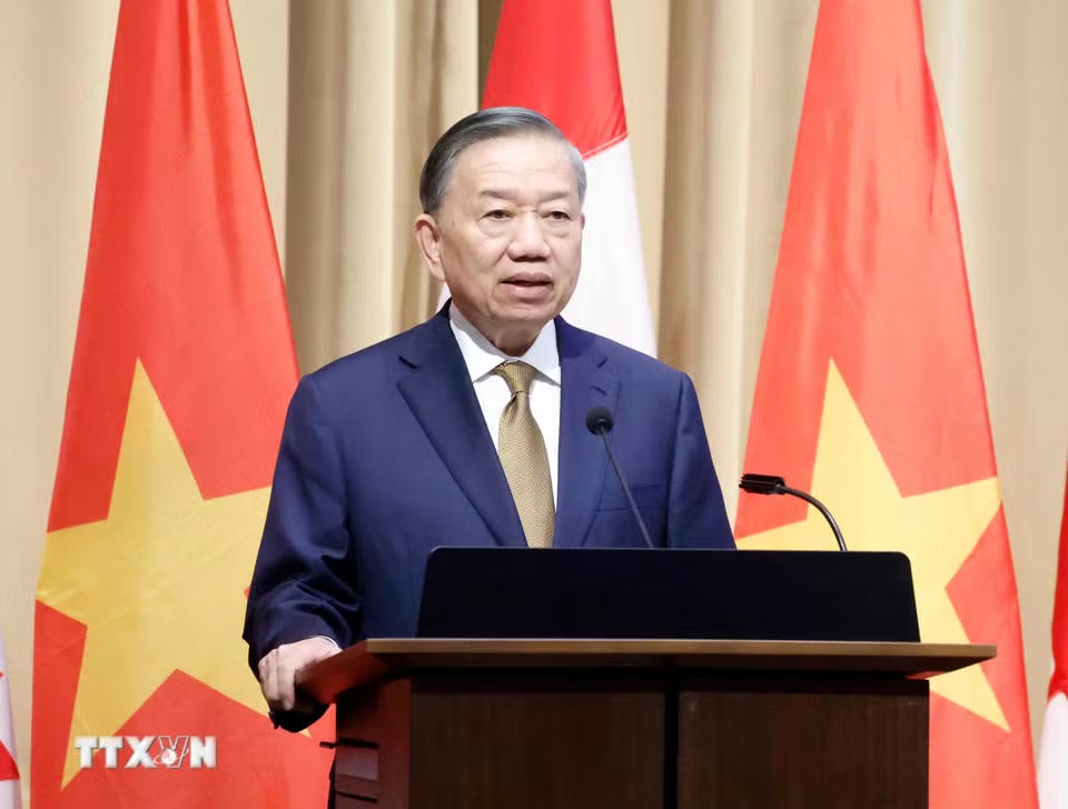 Tổng Bí thư, Chủ tịch nước Tô Lâm phát biểu chính sách "Quan hệ đối tác chiến lược Việt Nam – Canada trong bối cảnh thế giới đầy biến động.” (Ảnh: Thống Nhất/TTXVN)