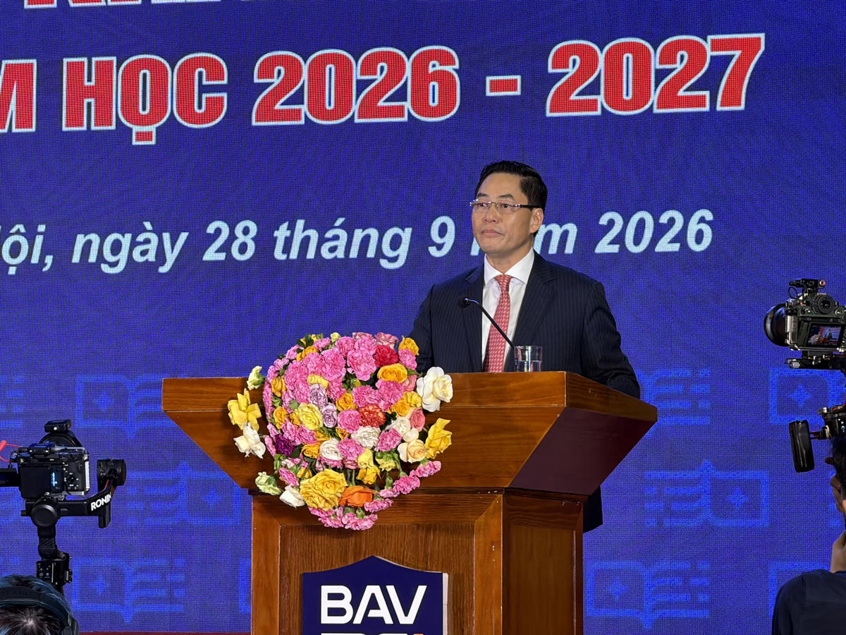 PGS.TS Bùi Hữu Toàn, Giám đốc Học viện Ngân hàng phát biểu tại lễ khai giảng.
