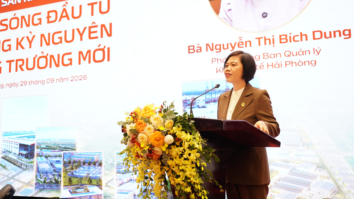 Bà Nguyễn Thị Bích Dung, Phó Trưởng ban Quản lý Khu kinh tế Hải Phòng phát biểu tại sự kiện. Ảnh: NK. 