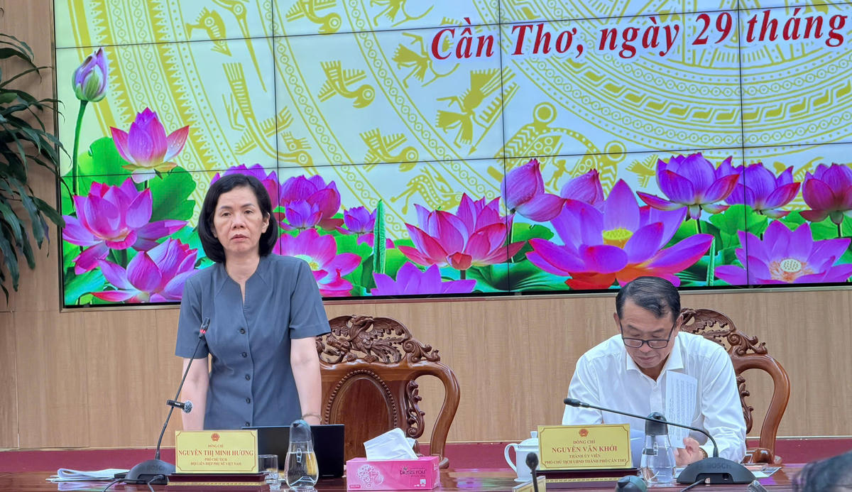 Bà Nguyễn Thị Minh Hương, Phó Chủ tịch Hội LHPN Việt Nam phát biểu tại buổi làm việc. Ảnh HT