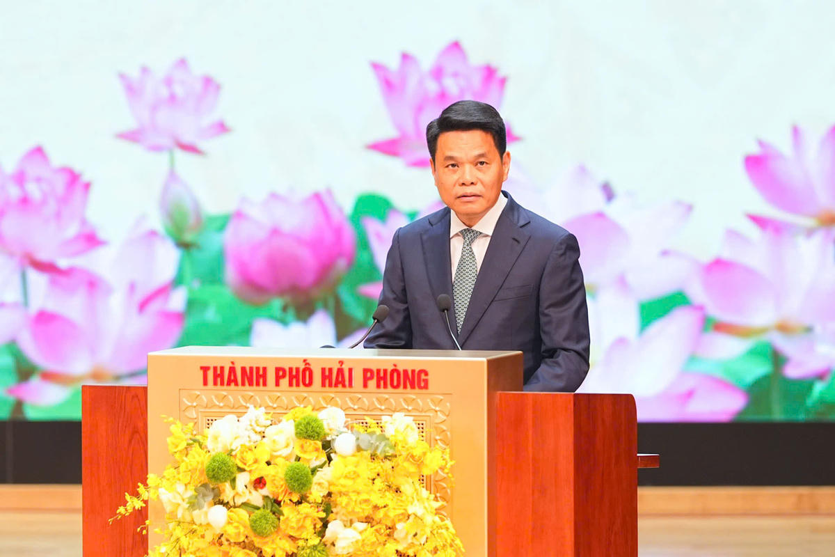 Bí thư Thành uỷ Hải Phòng Lê Ngọc Châu phát biểu tại buổi lễ. Ảnh: ĐT.