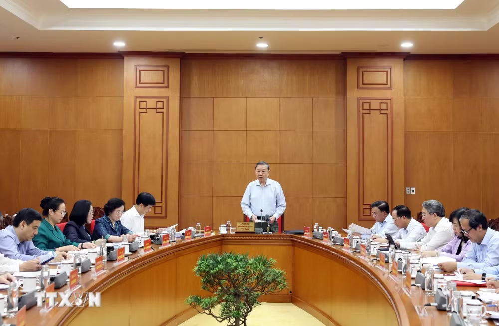 Tổng Bí thư, Chủ tịch nước Tô Lâm phát biểu chỉ đạo tại buổi làm việc về phát triển thể dục thể thao trong giai đoạn mới. (Ảnh: Thống Nhất/TTXVN).