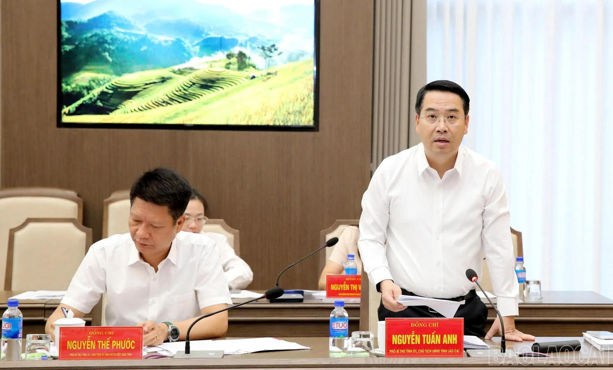 Ông Nguyễn Tuấn Anh - Chủ tịch UBND tỉnh Lào Cai phát biểu tại buổi làm việc. Ảnh: Báo Lào Cai.