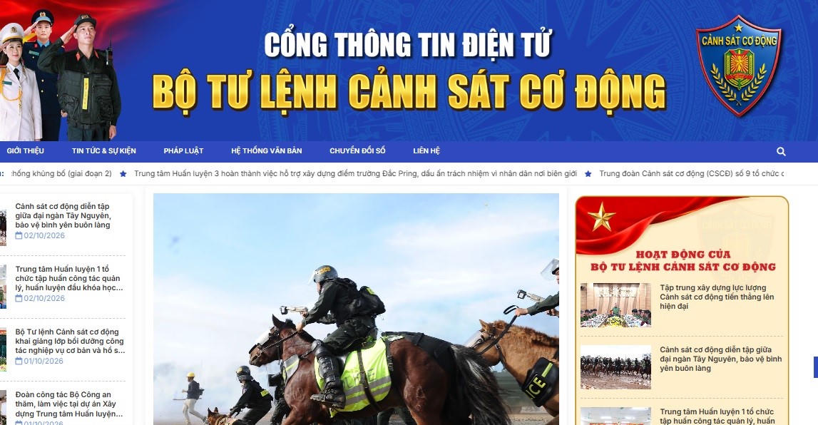 Giao diện Cổng Thông tin điện tử Bộ Tư lệnh Cảnh sát cơ động.