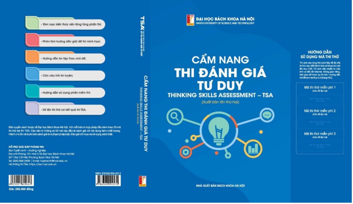 Bìa sách "Cẩm nang thi Đánh giá tư duy TSA". Ảnh: NTCC