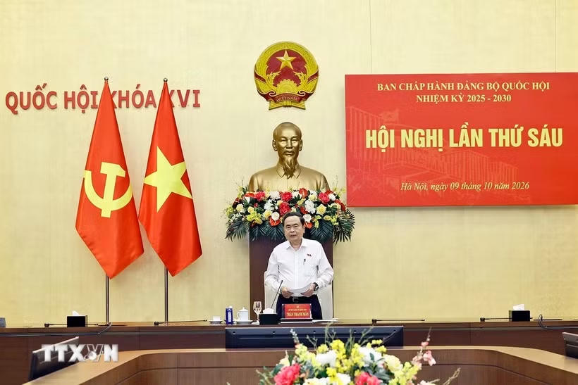 Ủy viên Bộ Chính trị, Bí thư Đảng ủy Quốc hội, Chủ tịch Quốc hội Trần Thanh Mẫn phát biểu. (Ảnh: Doãn Tấn/TTXVN).
