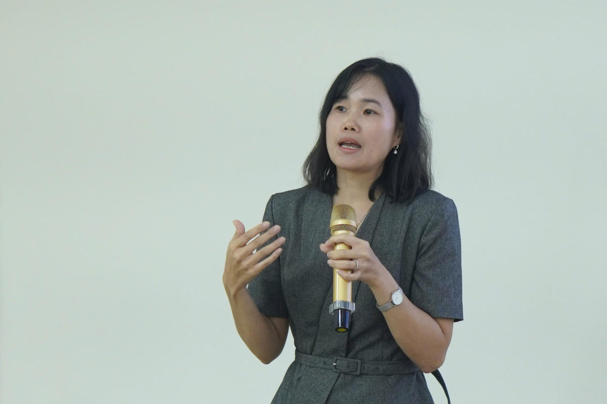 ThS Hà Thị Phương - Đại diện Tập đoàn TH chia sẻ kinh nghiệm trong tổ chức bữa ăn học đường.
