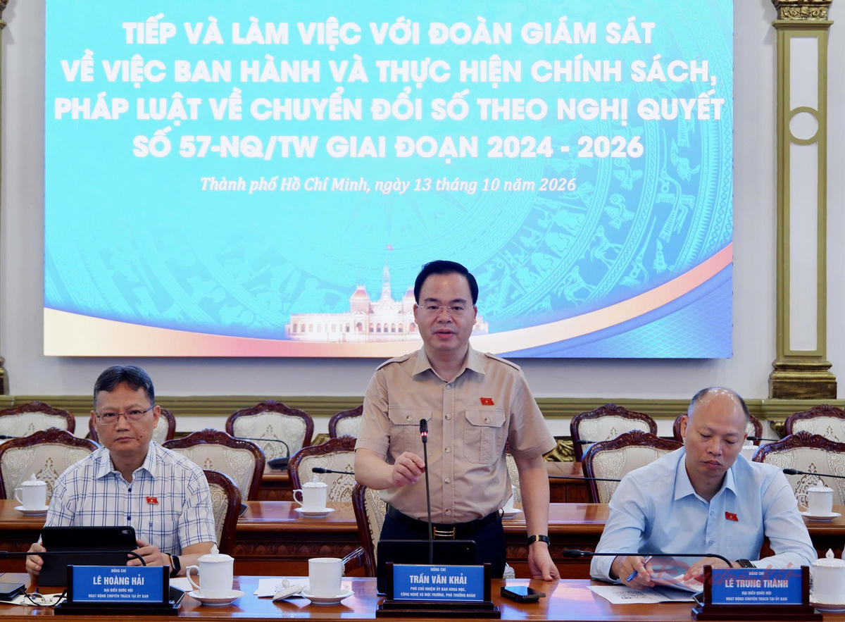 Phó Chủ nhiệm Ủy ban Khoa học, Công nghệ và Môi trường Trần Văn Khải phát biểu kết luận buổi làm việc. Ảnh: H.LÊ.