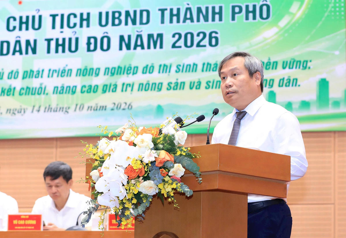 Chủ tịch UBND TP Hà Nội Vũ Đại Thắng phát biểu tại hội nghị.