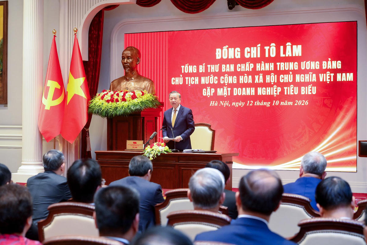 Trong cuộc gặp, Tổng Bí thư Tô Lâm khẳng định Nhà nước sẽ tiếp tục tháo gỡ vướng mắc, tạo môi trường kinh doanh thuận lợi để doanh nghiệp chủ động đổi mới và phát triển lâu dài. (Ảnh: BTC)
