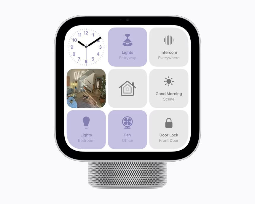 Thiết bị nhà thông minh HomeView mới của Apple có thể thúc đẩy việc sử dụng trợ lý ảo Siri mới của hãng. Nguồn: Apple.