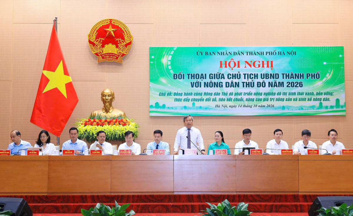 Hội nghị đối thoại giữa Chủ tịch UBND thành phố Hà Nội với nông dân Thủ đô năm 2026 được tổ chức theo hình thức trực tiếp kết hợp trực tuyến tới 79 xã, phường. Ảnh: Xuân Hải.