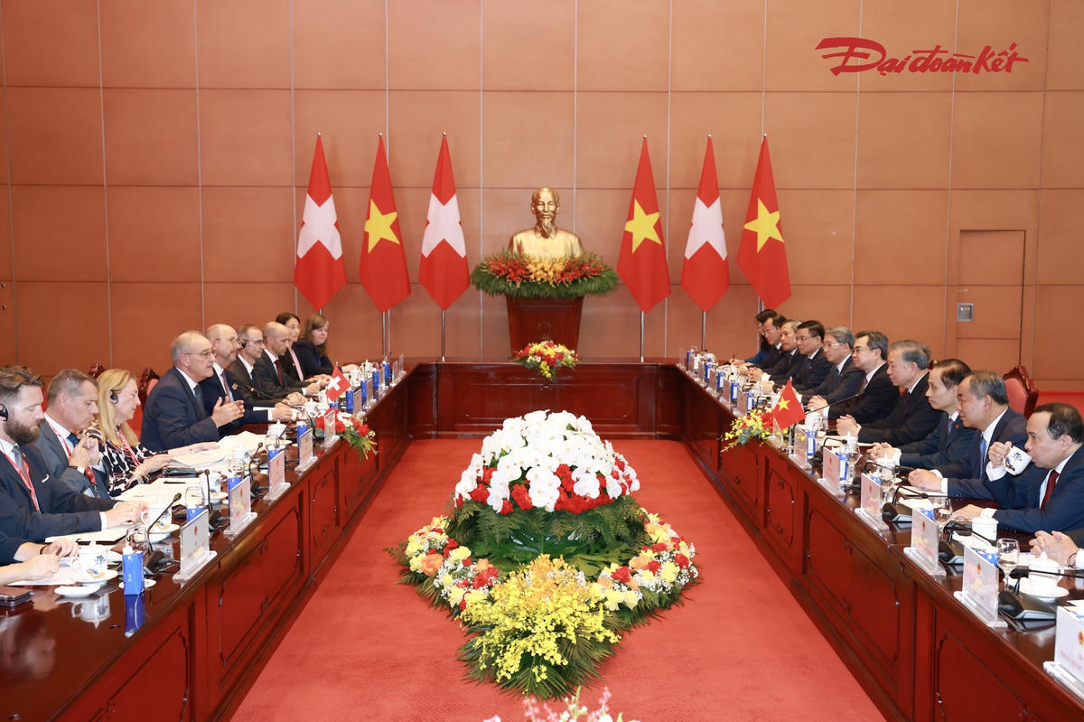 Tổng Bí thư, Chủ tịch nước Tô Lâm hội đàm với Tổng thống Thụy Sĩ Guy Parmelin. Ảnh: Minh Nam