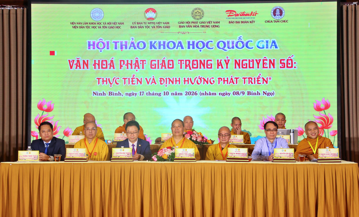 Hội thảo khoa học quốc gia về văn hóa Phật giáo Việt Nam trong kỷ nguyên số tại chùa Tam Chúc, tỉnh Ninh Bình, ngày 17/10. Ảnh: Lê Khánh.