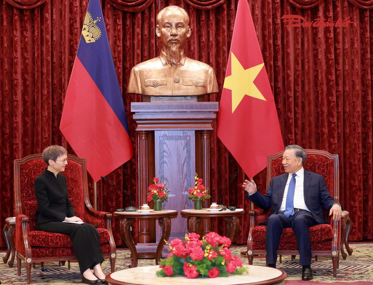 Tổng Bí thư, Chủ tịch nước Tô Lâm tiếp Thủ tướng Công quốc Liechtenstein Brigitte Haas.
 Ảnh: Quang Vinh