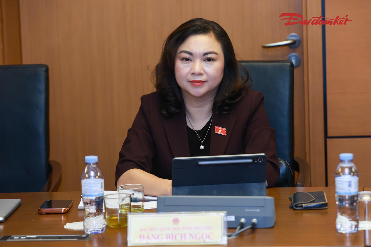 Đại biểu Quốc hội Đặng Bích Ngọc (Đoàn Phú Thọ) tham dự phiên thảo luận (Ảnh: Quang Vinh)