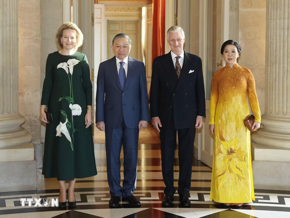 Tổng Bí thư, Chủ tịch nước Tô Lâm và Phu nhân Ngô Phương Ly hội kiến Nhà Vua Bỉ Philippe và Hoàng hậu Mathilde. (Ảnh: Thống Nhất/TTXVN).