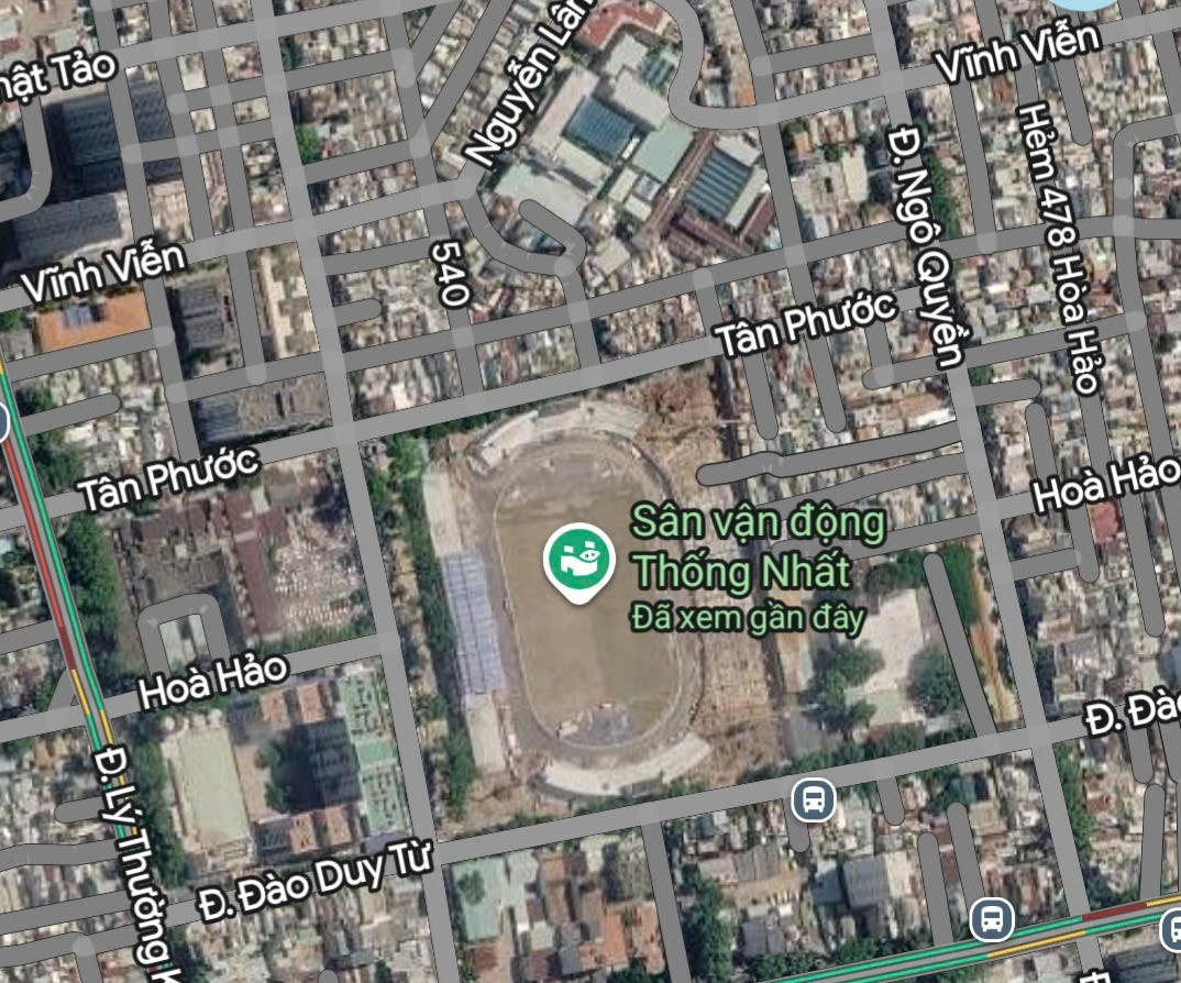 Ảnh vệ tinh khu vực xung quanh Sân vận động Thống Nhất (TPHCM). Ảnh chụp từ ứng dụng Google Map.