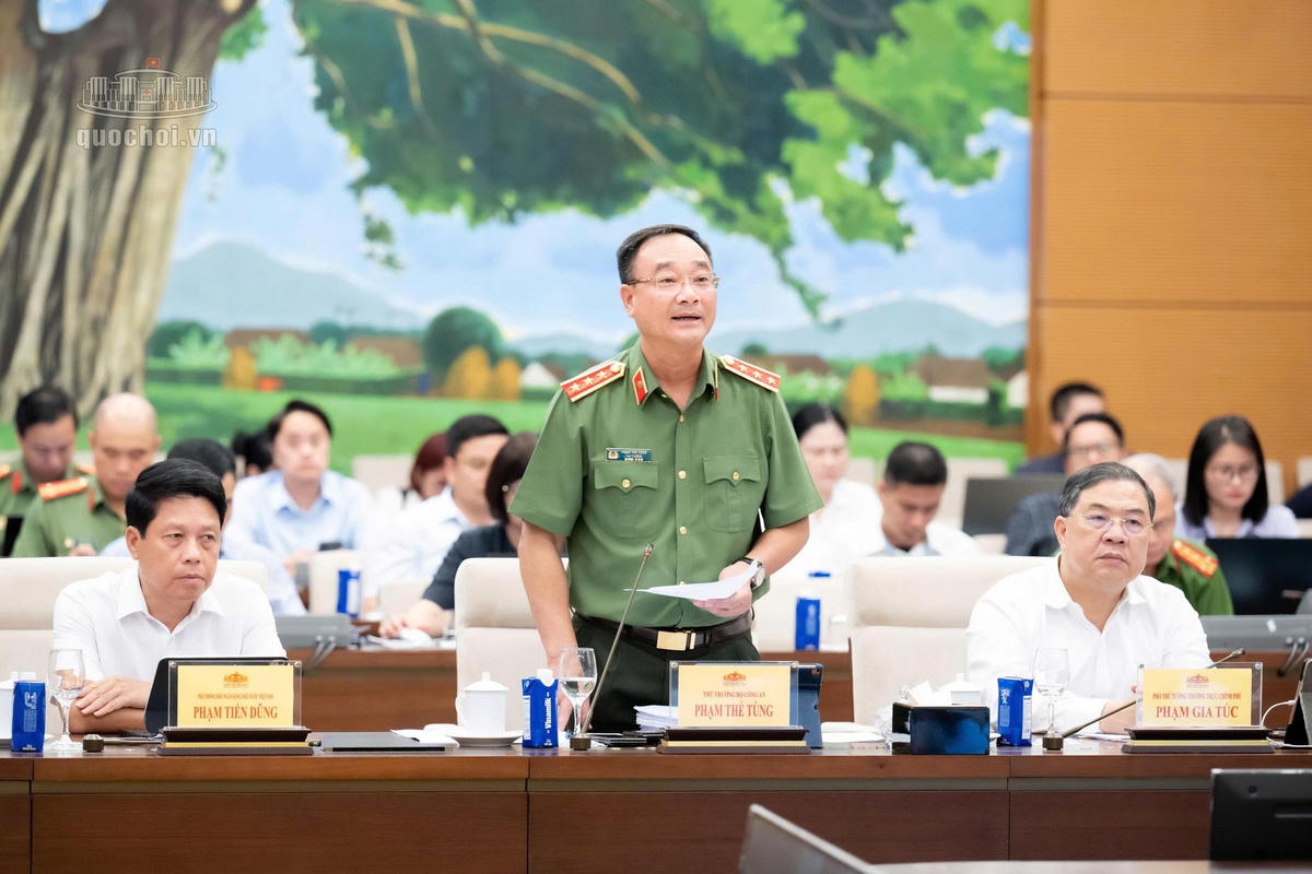 Thứ trưởng Phạm Thế Tùng báo cáo UBTVQH về dự thảo Luật An ninh dữ liệu.