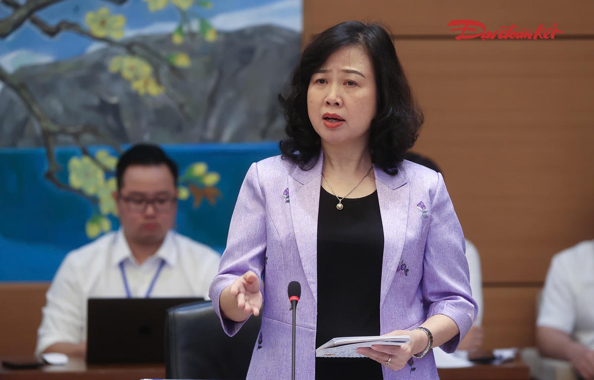 Bộ trưởng Bộ Y tế Đào Hồng Lan phát biểu thông tin thêm với các đại biểu về dự án Luật (Ảnh: Quang Vinh)