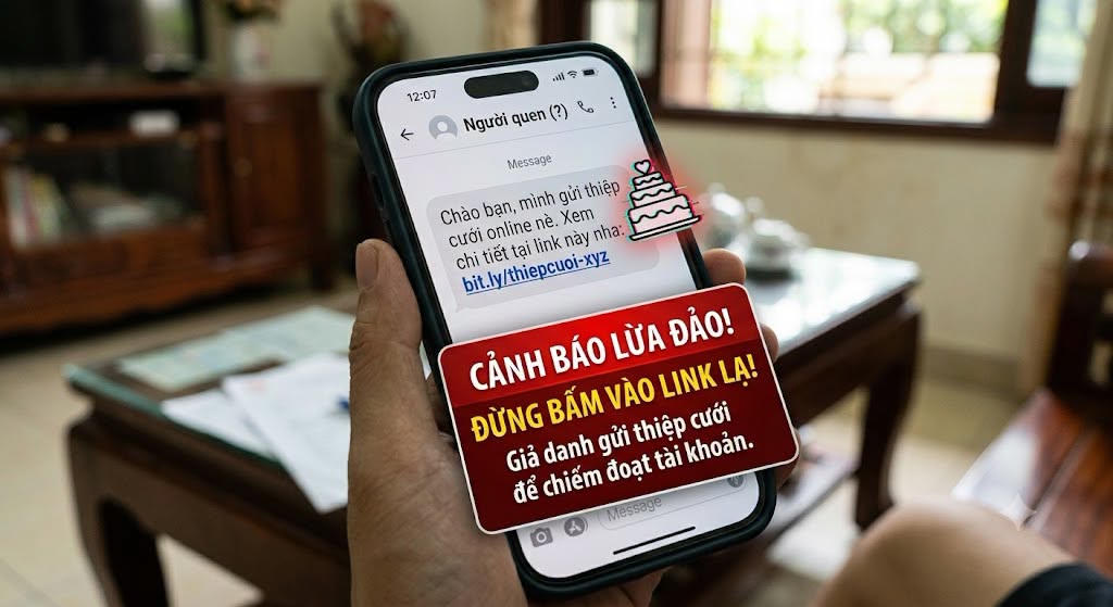Cảnh giác thủ đoạn giả danh gửi “thiệp cưới điện tử” qua tài khoản mạng xã để chiếm đoạt tài sản. Ảnh minh họa