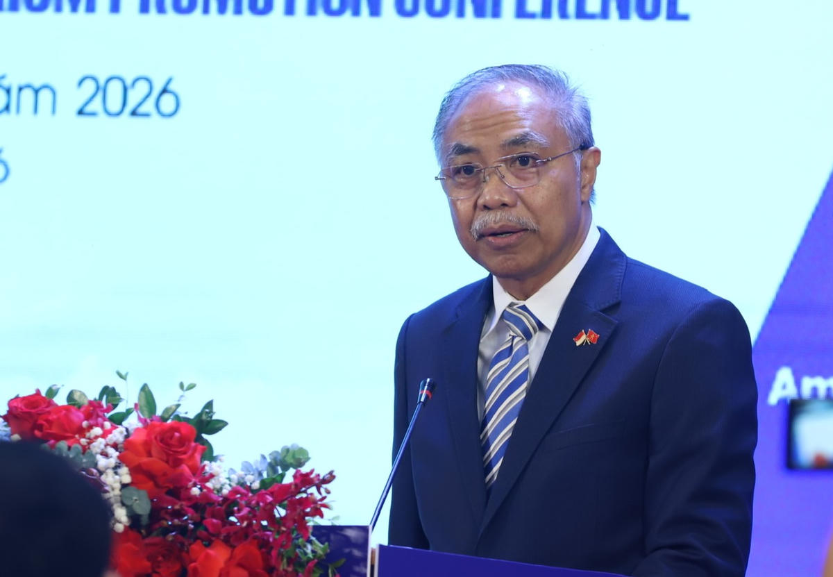  Đại sứ Đặc mệnh toàn quyền nước Cộng hòa Indonesia tại Việt Nam Adam Mulawarman Tugio phát biểu tại hội nghị.
