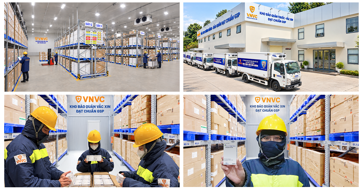 Vắc xin cúm chuyên biệt được VNVC bảo quản trong hệ thống kho lạnh, dây chuyền lạnh và xe vận chuyển lạnh đạt chuẩn GSP quốc tế, với nhiệt độ được giám sát tự động 24/24 giờ. Ảnh: VNVC