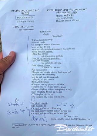 ‘Niềm vui tuổi học trò’ vào đề thi môn Ngữ văn vào 10 Hà Nội 2025