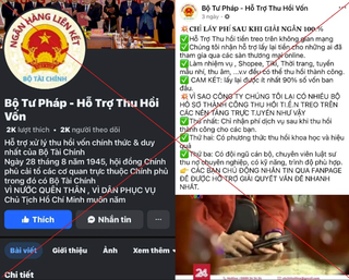 Cảnh báo Facebook giả mạo Bộ Tư pháp hỗ trợ lấy lại tiền lừa đảo
