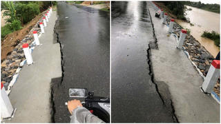 Bờ sông Hiếu xuất hiện vết nứt dài khoảng 60m