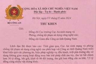 Lãnh đạo Bộ Công an gửi thư khen Công an tỉnh Quảng Nam
