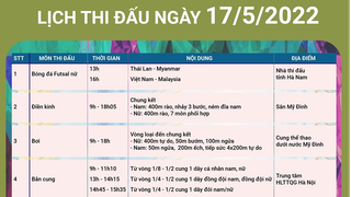 Lịch thi đấu SEA Games 31 ngày 17/5